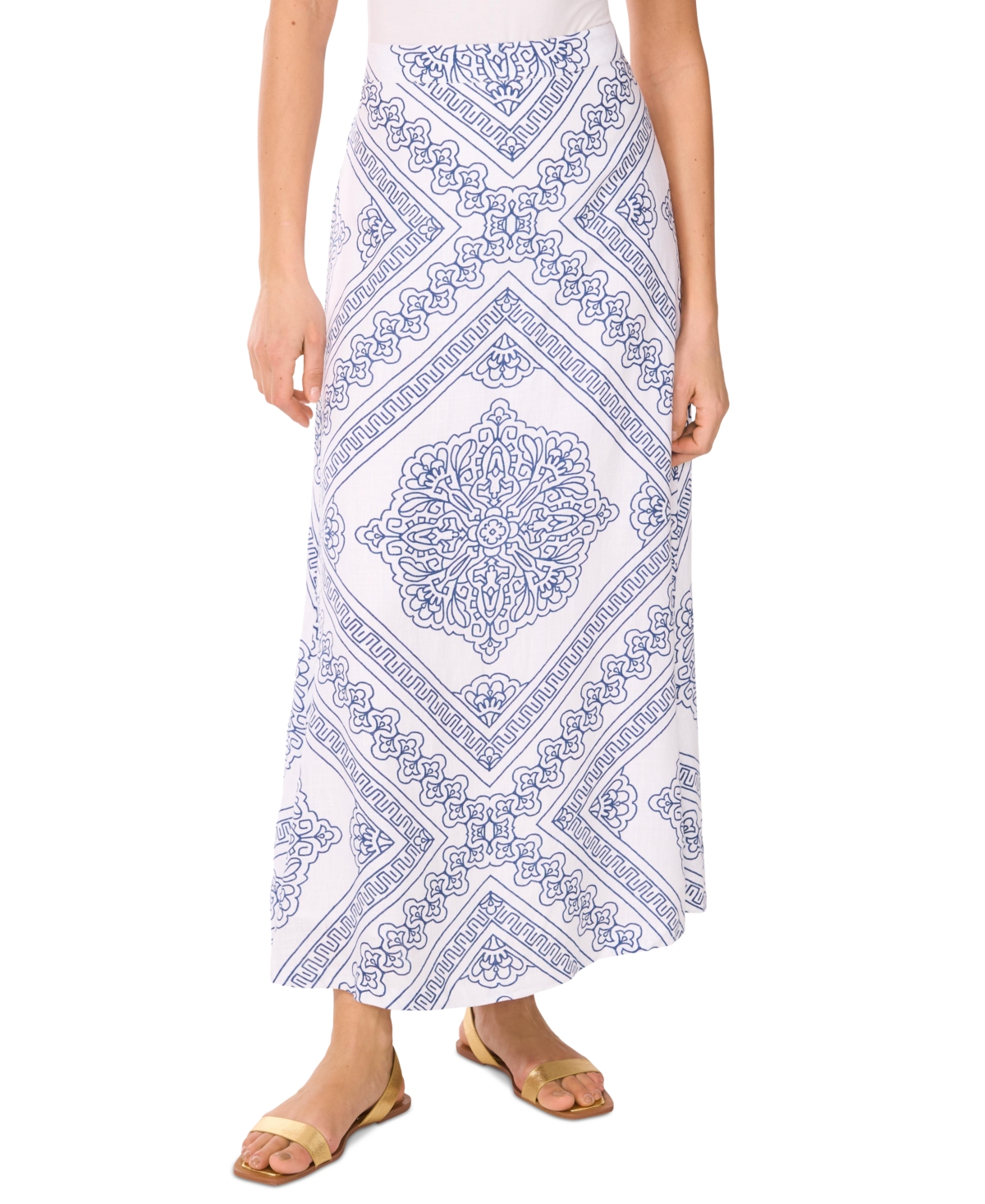 VINCE CAMUTO WOMEN'S LINEN-BLEND A-LINE PRINTED MAXI SKIRT 