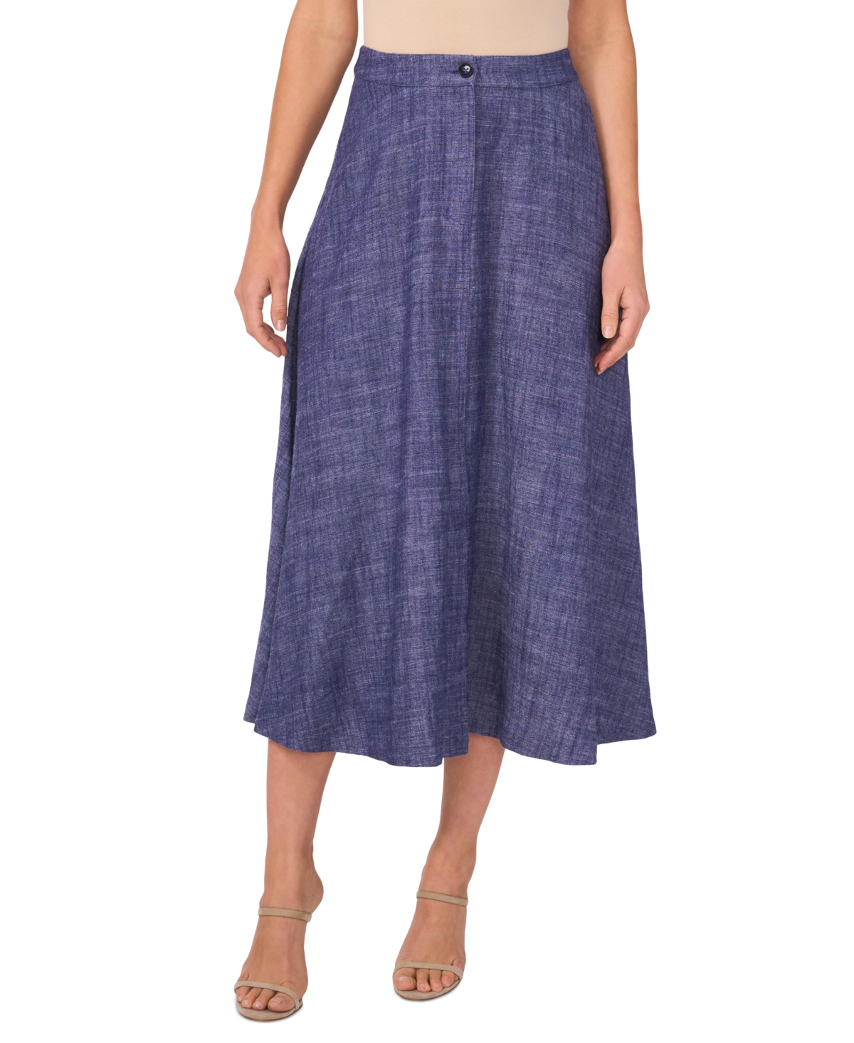 Women's Linen-Blend Chambray Midi Skirt - Cool Waters