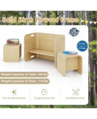 3 Pieces Kids Wooden Table and Chair Set