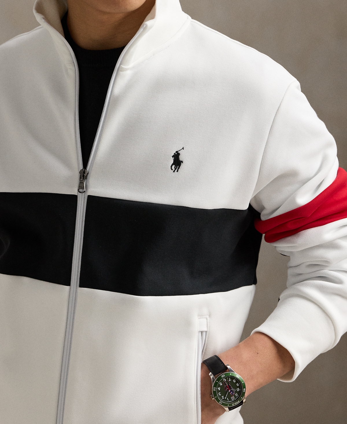 Polo Ralph Lauren Block Design High Collar Sweatshirt With Pockets In White