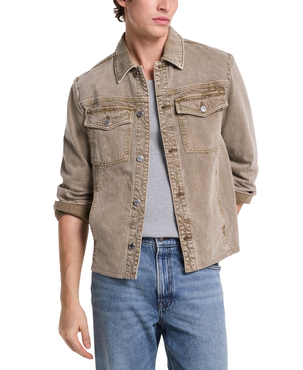 Men's Regular-Fit Pigment-Dyed Denim Shirt Jacket - Safari Green