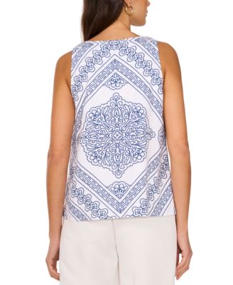 Женский топ без рукавов из льняной смеси с V-образным вырезом и принтом от Vince Camuto