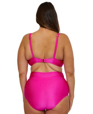 BECCA ETC PLUS SIZE MONTE CARLO RIB UNDERWIRE BIKINI TOP SHIRRED HIGH WAIST BIKINI BOTTOMS 