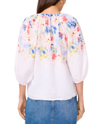 Женский топ с разрезным вырезом и рукавами 3/4 от Vince Camuto с цветочным принтом