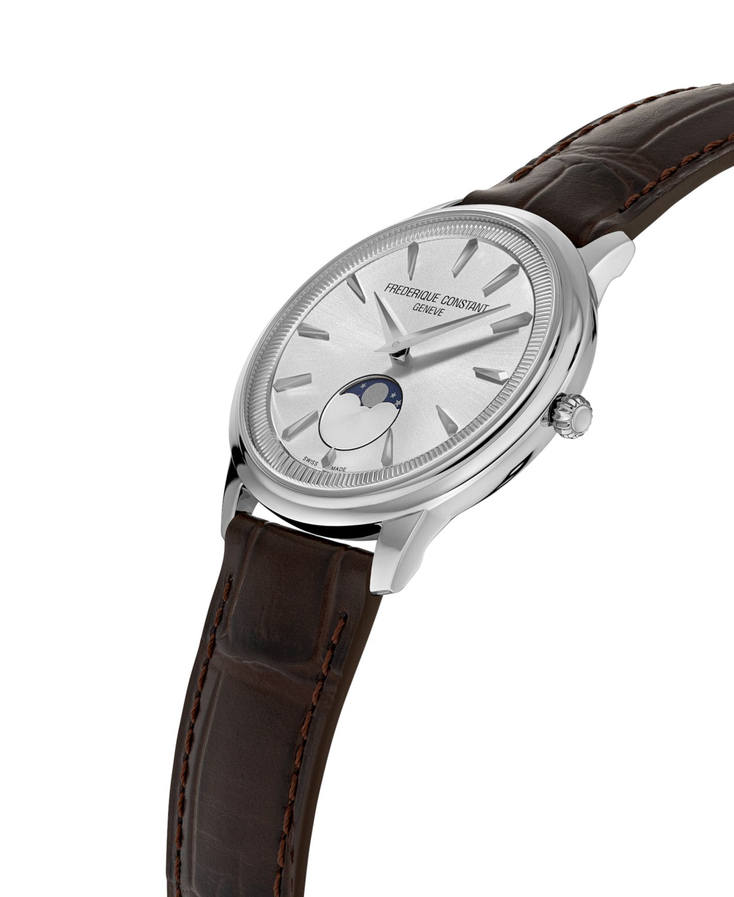 Мужские часы Frederique Constant Swiss Moneta Moonphase Brown Leather Strap Watch 37mm — фото 2