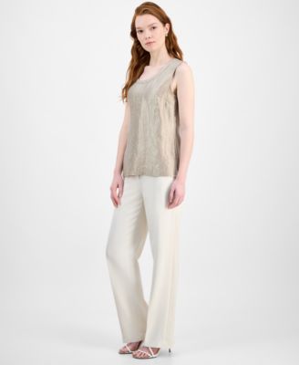 Женский топ без рукавов с круглым вырезом из мерцающей саржи Kasper для обычных и миниатюрных размеров