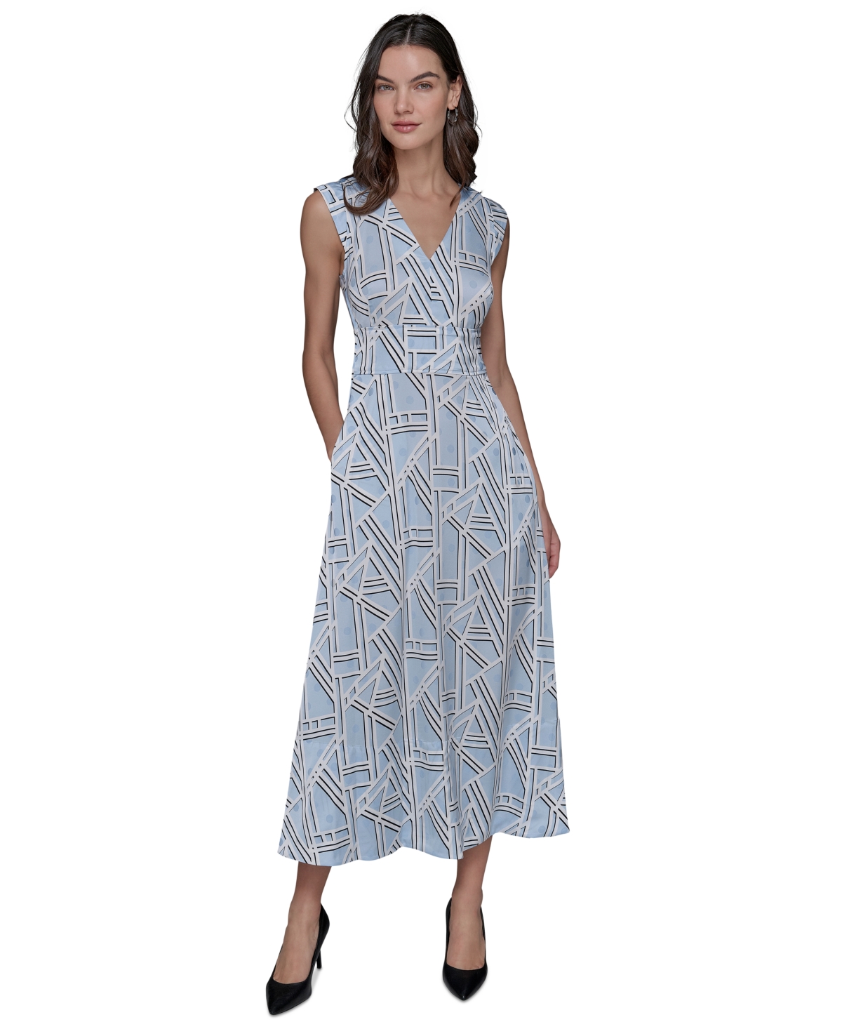 Shop Karl Lagerfeld Women's Printed Maxi Dress In Chambray Blue