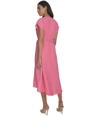 Женское миди-платье с V-образным вырезом и завязывающейся талией от Calvin Klein