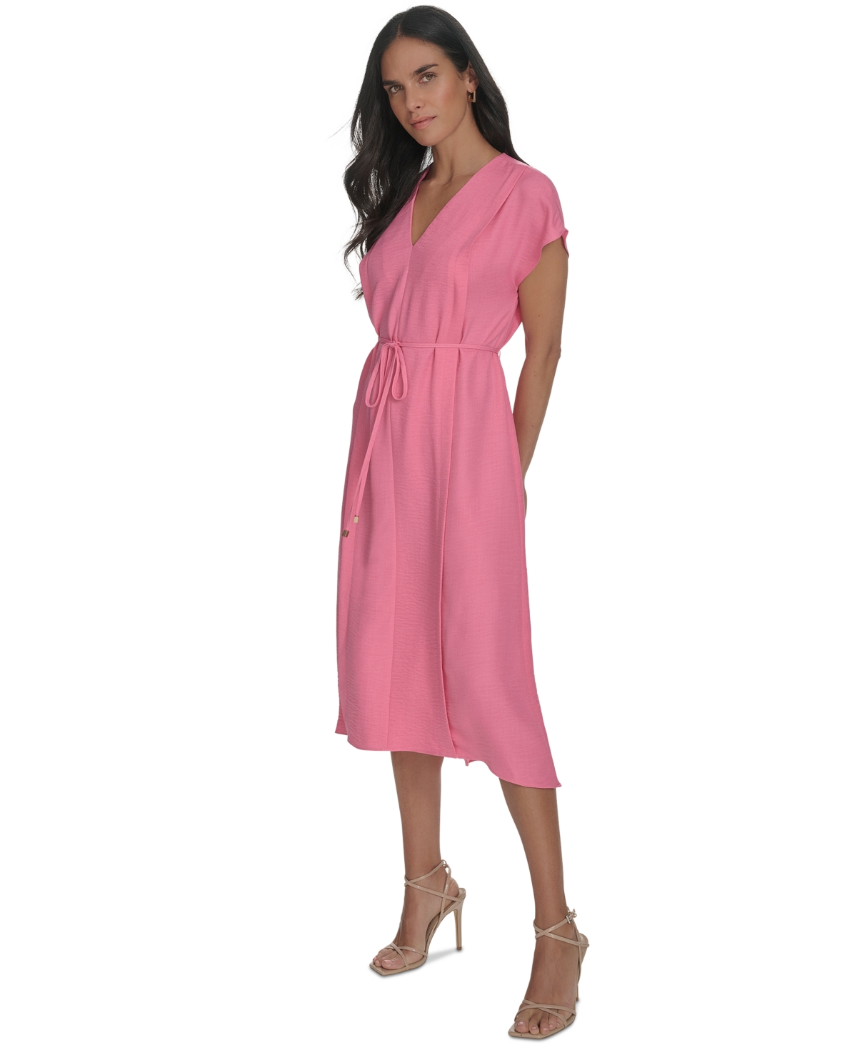 Calvin Klein Women's Tie-waist V-neck Midi Dress In Azaela
