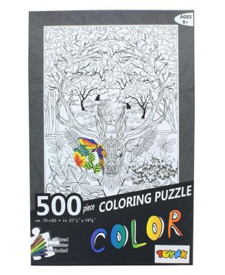 Deer 500 Piece Coloring Jigsaw Puzzle + 6 Markers