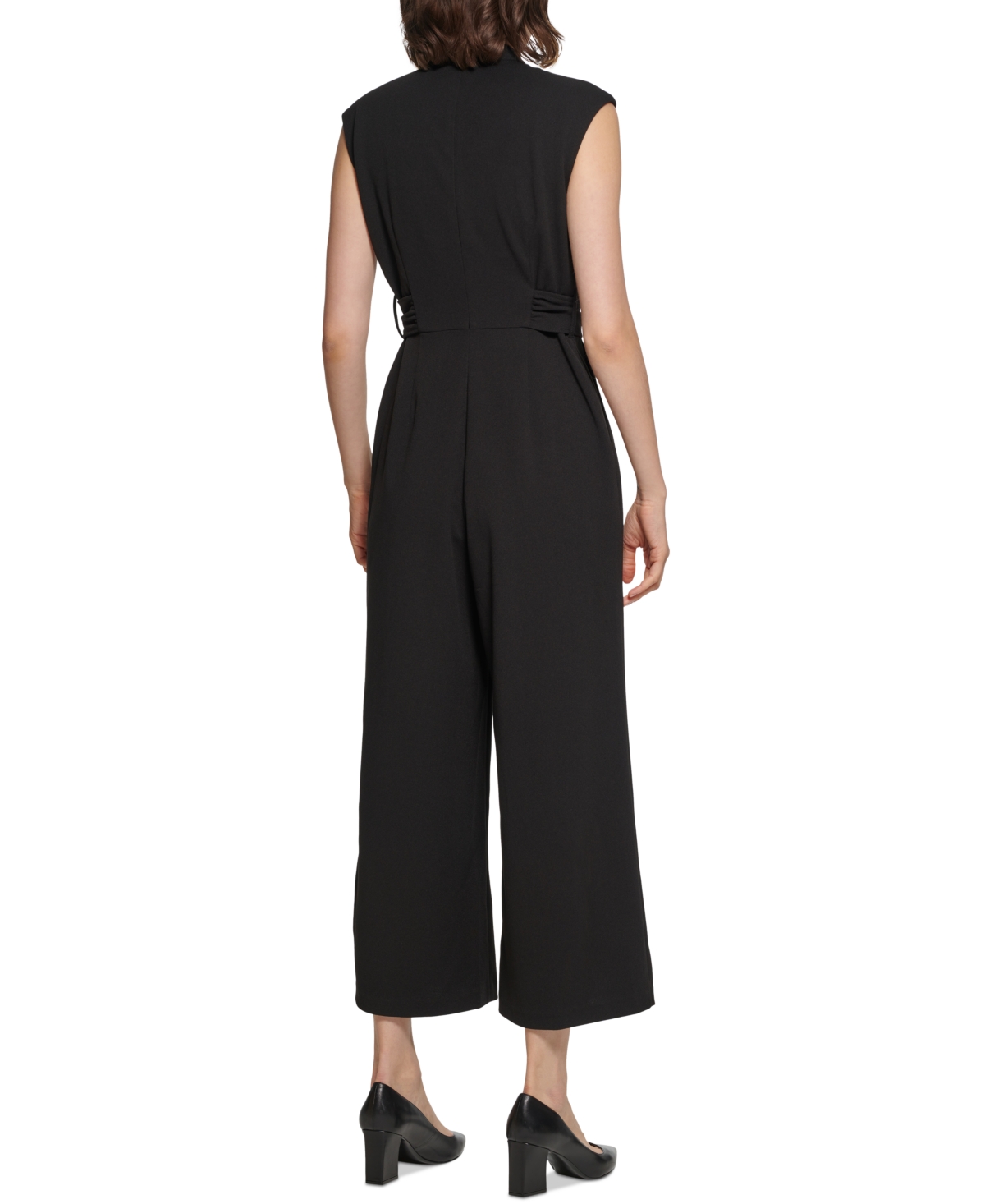 Calvin Klein Belted Scuba Crepe Jumpsuit In Black