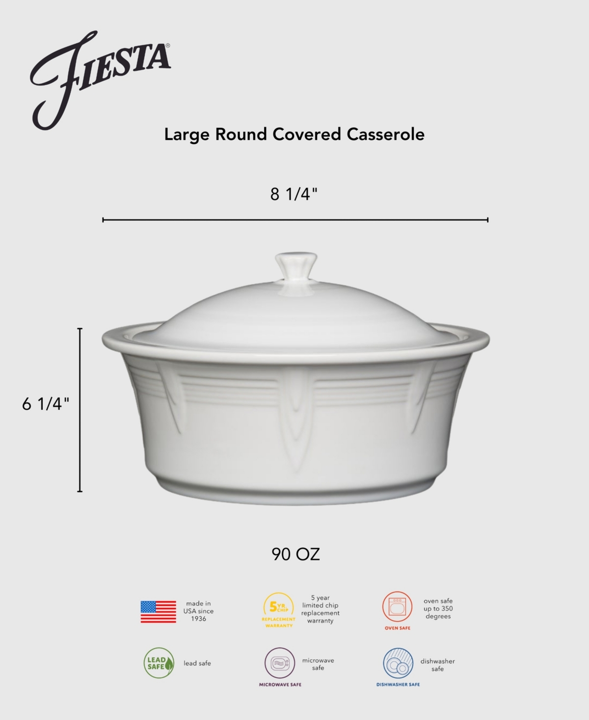 Fiesta Linen Large Round Covered Casserole 90-oz. In Neutral