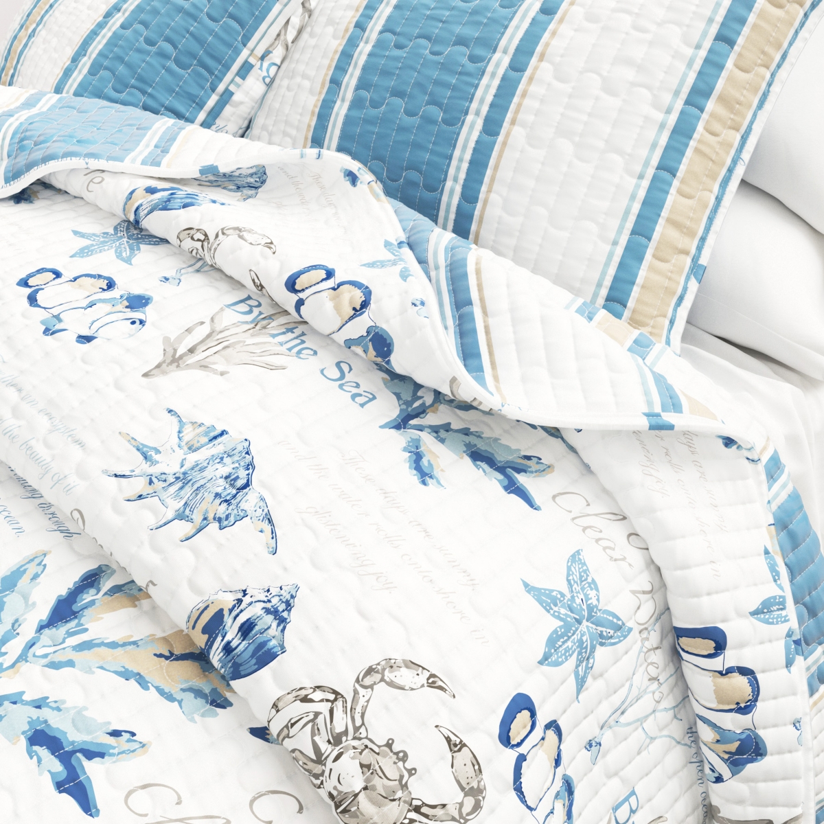 Linery & Co. Reversible Stripe and Coastal Quilt Set with Shams