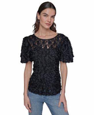 KARL LAGERFELD PARIS - Women's Ruffled-Sleeve Lace Top