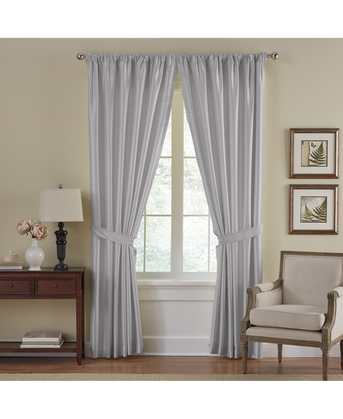Versailles Faux Silk Blackout Window Curtain - Gray
