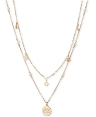 Двухрядное колье-подвеска Lauren Ralph Lauren с имитацией белого жемчуга золотистого цвета и логотипом, удлинитель 18 дюймов + 3 дюйма