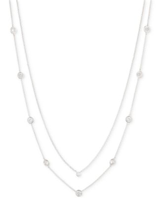 Колье-ошейник Lauren Ralph Lauren с серебристым фианитом в два ряда, удлинитель 18 дюймов + 3 дюйма