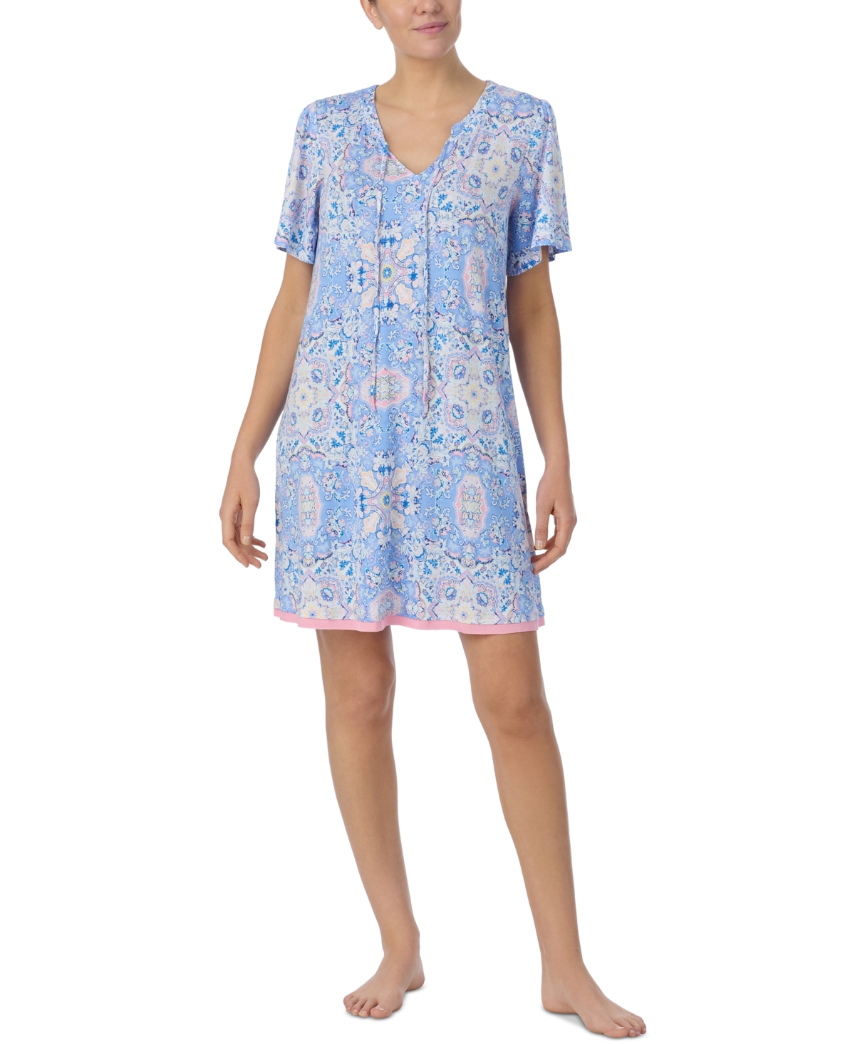 Women's Printed Flutter-Sleeve Sleep Tunic - Madallion Peri