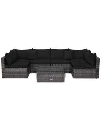 7PCS Patio Rattan Sectional Sofa Set Outdoor Furniture Set w/ Cushions