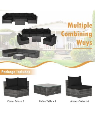 7PCS Patio Rattan Sectional Sofa Set Outdoor Furniture Set w/ Cushions