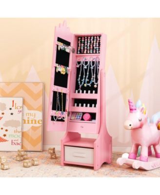 Kids Jewelry Cabinet with Full-Length Mirror for Kids Bedroom and Playroom