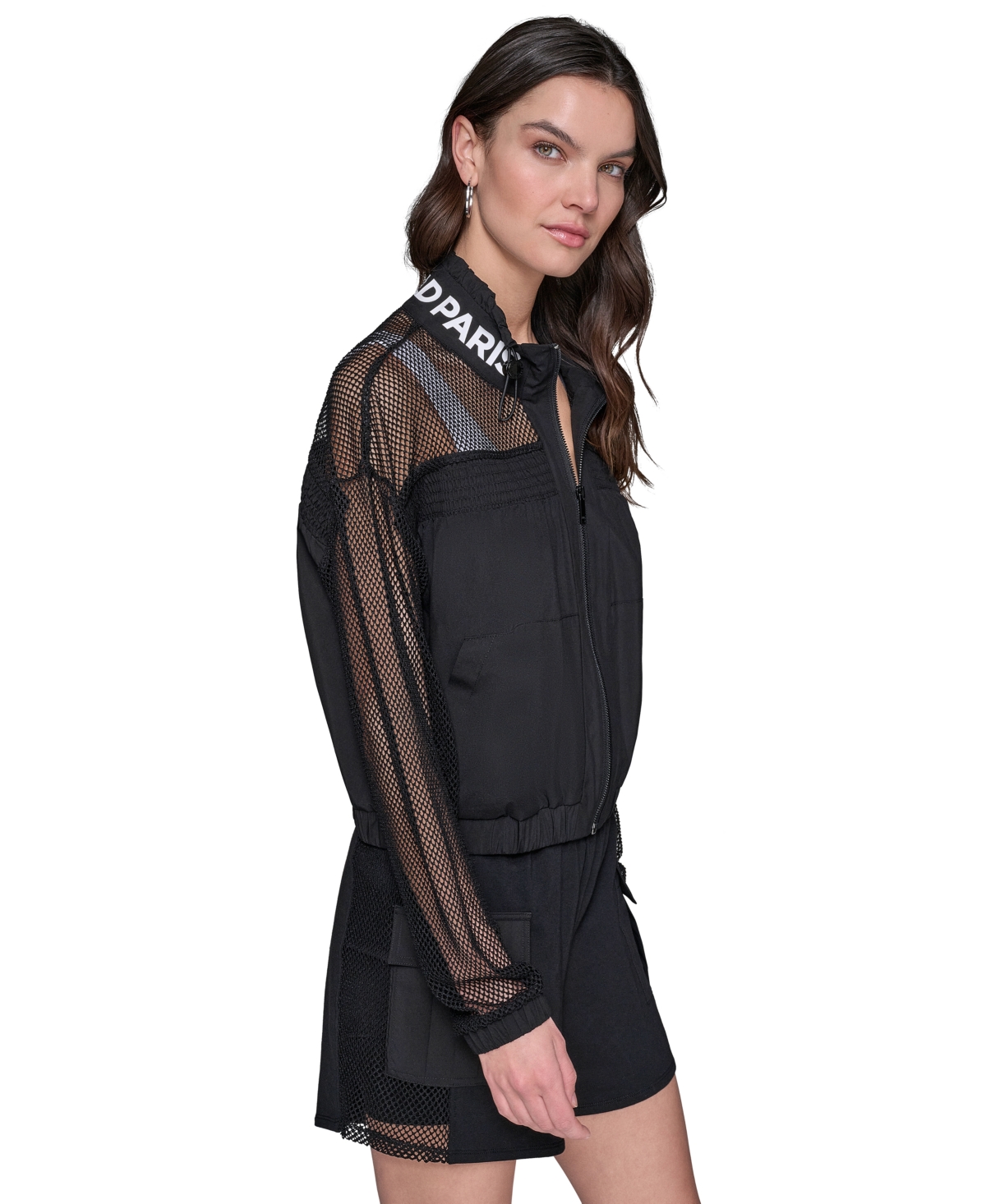 Karl Lagerfeld Women's Mesh-trim Track-jacket In Black