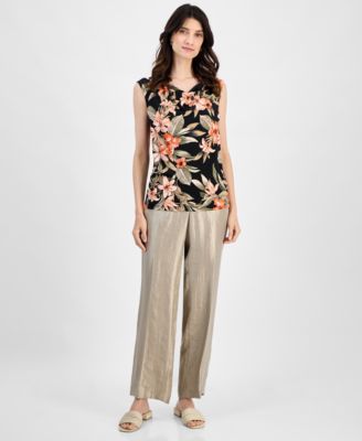 Женская блузка реглан с коротким рукавом и V-образным вырезом в цветочек от Kasper