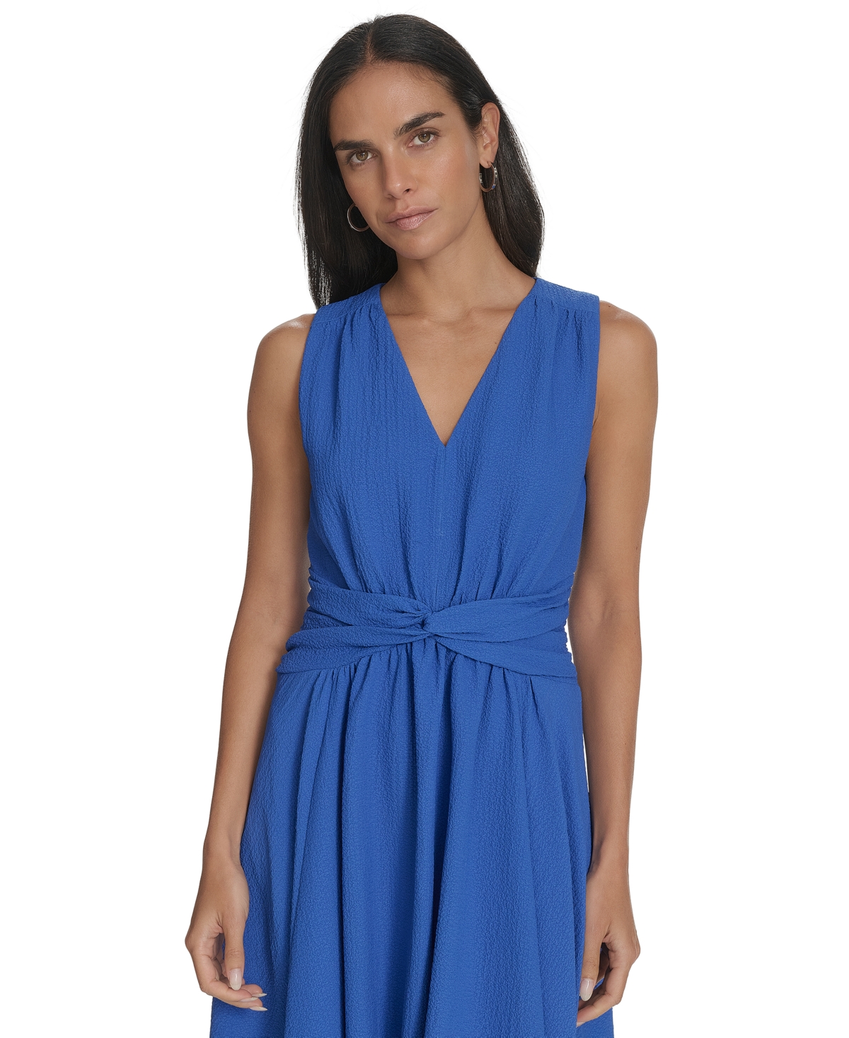 Calvin Klein Sleeveless Knotted Waist Gauze Midi Dress In Capri