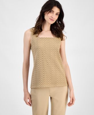 Kasper - Women's Herringbone Square-Neck Top