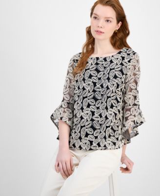 Женская вышитая блузка с оборками на рукавах от Kasper, обычный и миниатюрный размеры