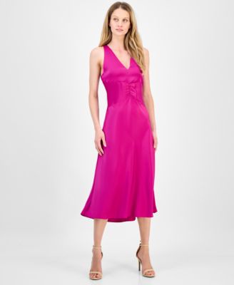 BOSS Orange - Women's V-Neck Sleeveless Satin Midi Dress