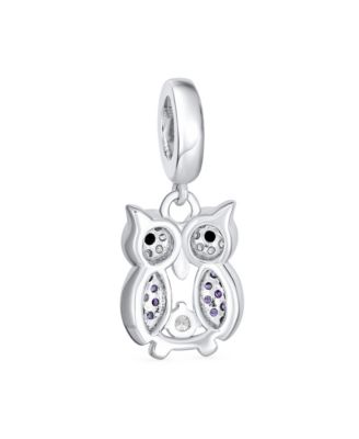Блестящие ювелирные изделия Мудрый выпускник Сова Птица Фиолетовый CZ Шарм из бисера Студенты Стерлингового Серебра Подходит для европейского браслета