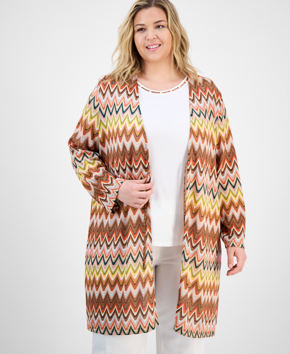 Kasper Plus Size Printed Tie-front Cardigan
