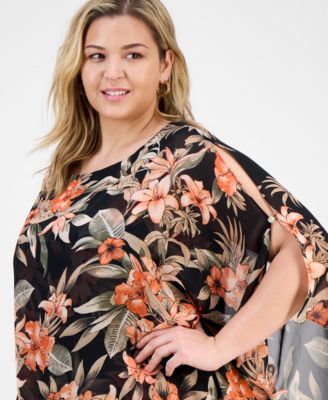 Топ-пончо с цветочным рисунком и рукавами 3/4 от Kasper Plus Size