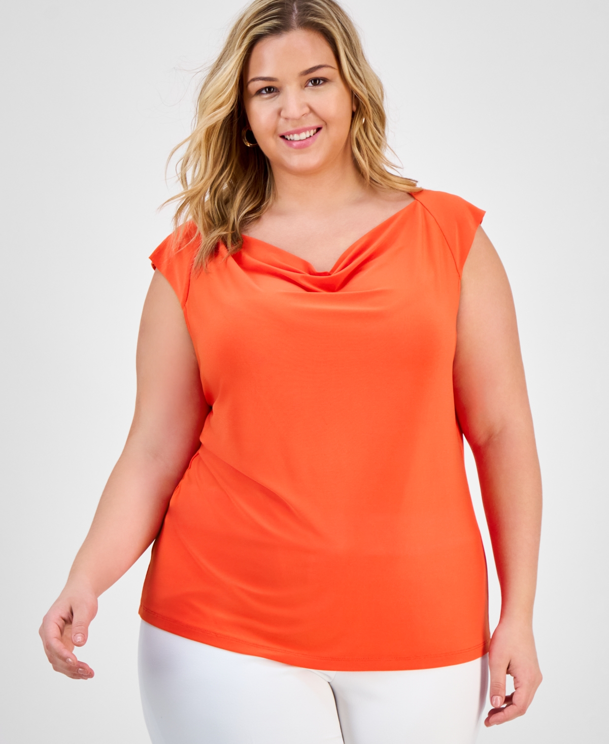 Plus Size Cowlneck Cap-Sleeve Top - Valencia