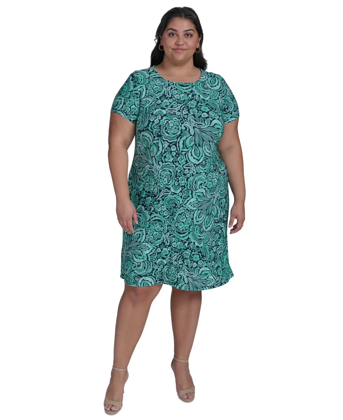 TOMMY HILFIGER PLUS SIZE TIDAL FLOWER SHORT-SLEEVE DRESS 