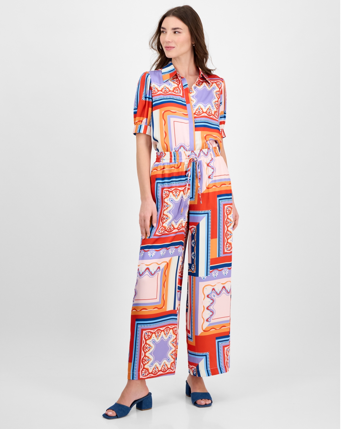 Women's Printed Wide-Leg Pull-On Pants - Como Tile Print