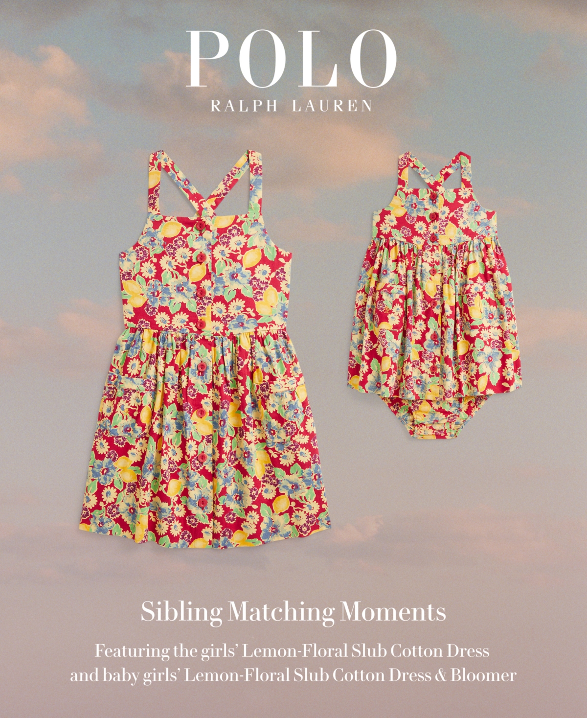 Polo Ralph Lauren Lemon-floral Slub Cotton Dress In Red