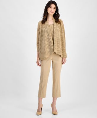 Женский кардиган в елочку с высоким и низким вырезом горловины и рукавом 3/4 от Kasper