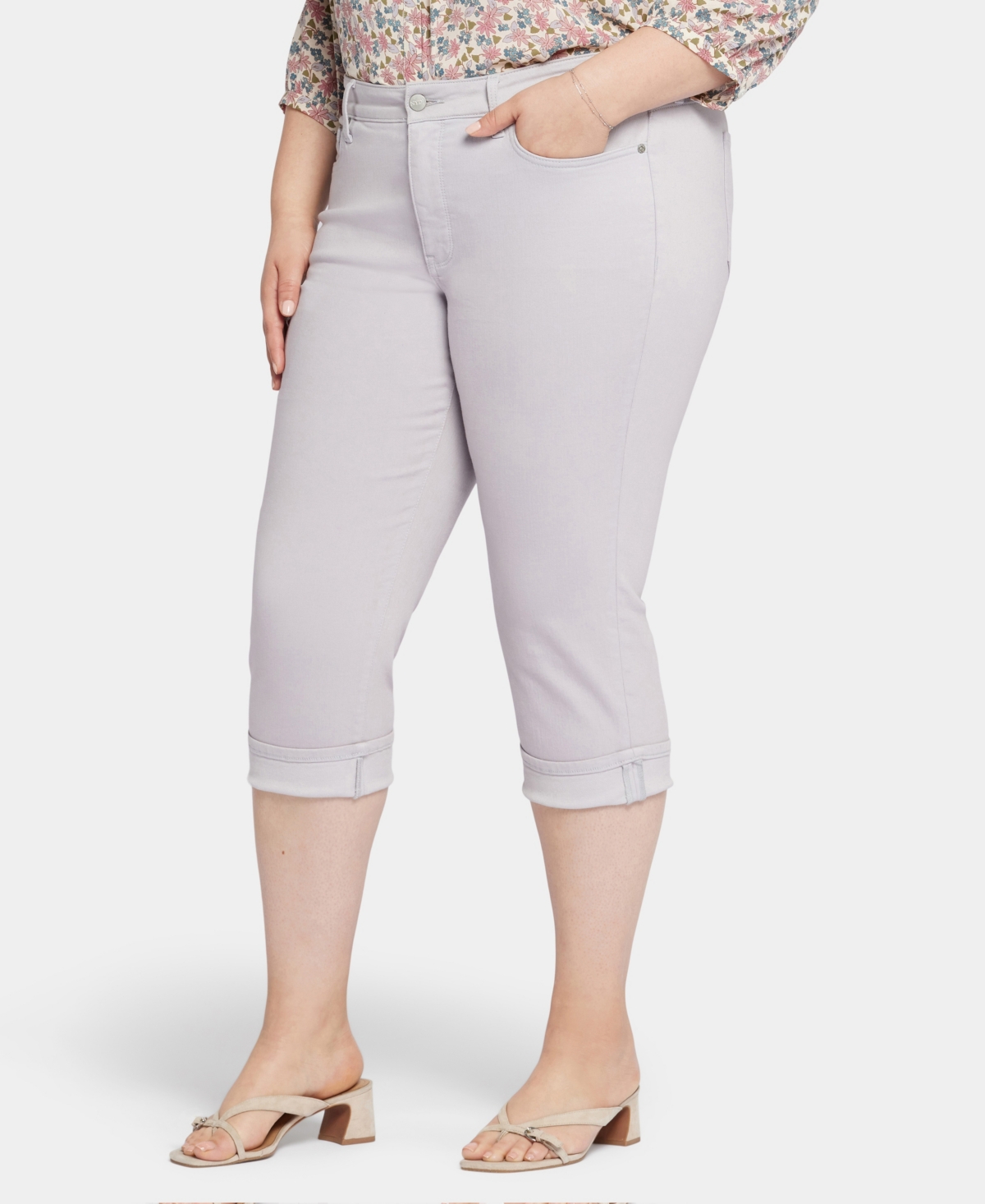Nydj Plus Size Marilyn Straight Crop Cuff Jeans In Cultivated Pearl Gray