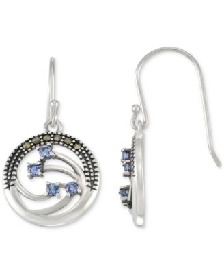 Blue Topaz (1/2 ct. t.w.) & Marcasite Openwork Circle Drop Earrings in Sterling Silver