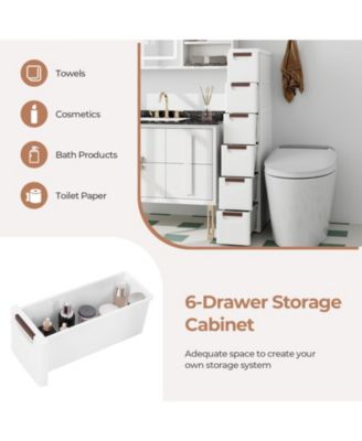 6-Drawer Rolling Organizer Unit Narrow Storage Cabinet with Built-In Wheels for Small Space-6-Drawer