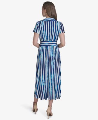 Женское миди-платье с принтом и коротким рукавом из искусственной кожи с запахом от Halston