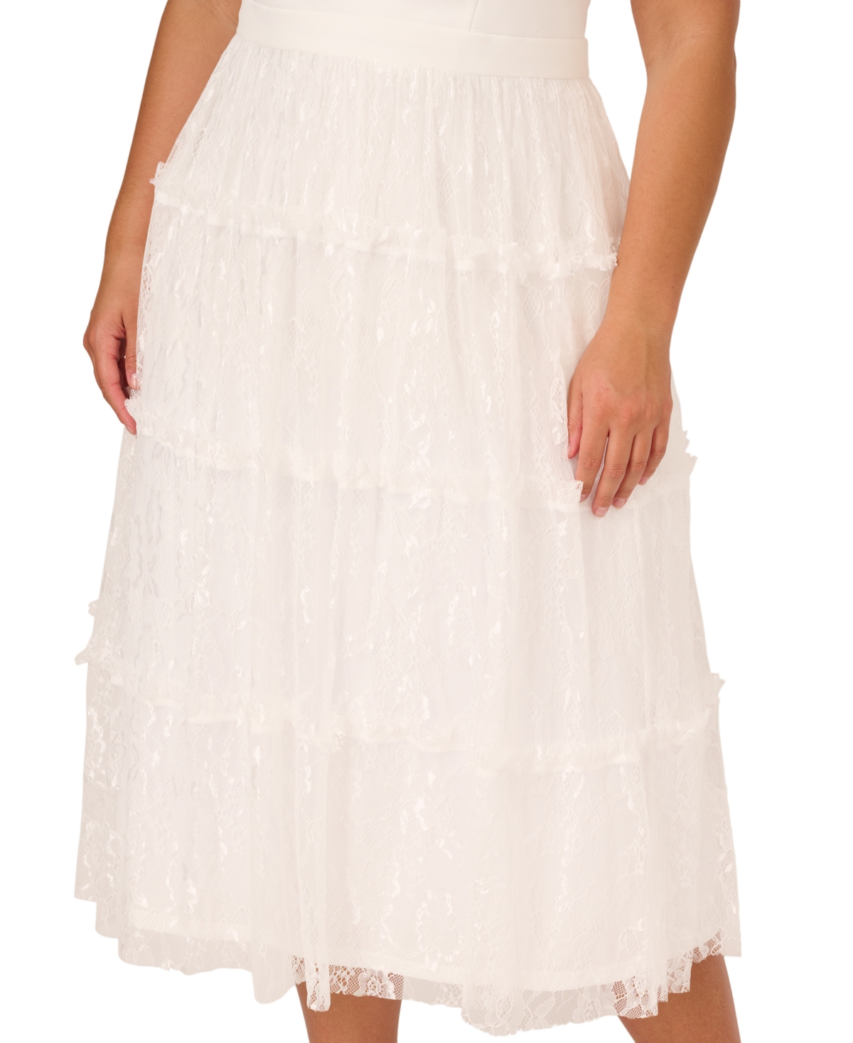 Adrianna Aidan By  Papell Plus Size Crepe & Lace Midi Dress