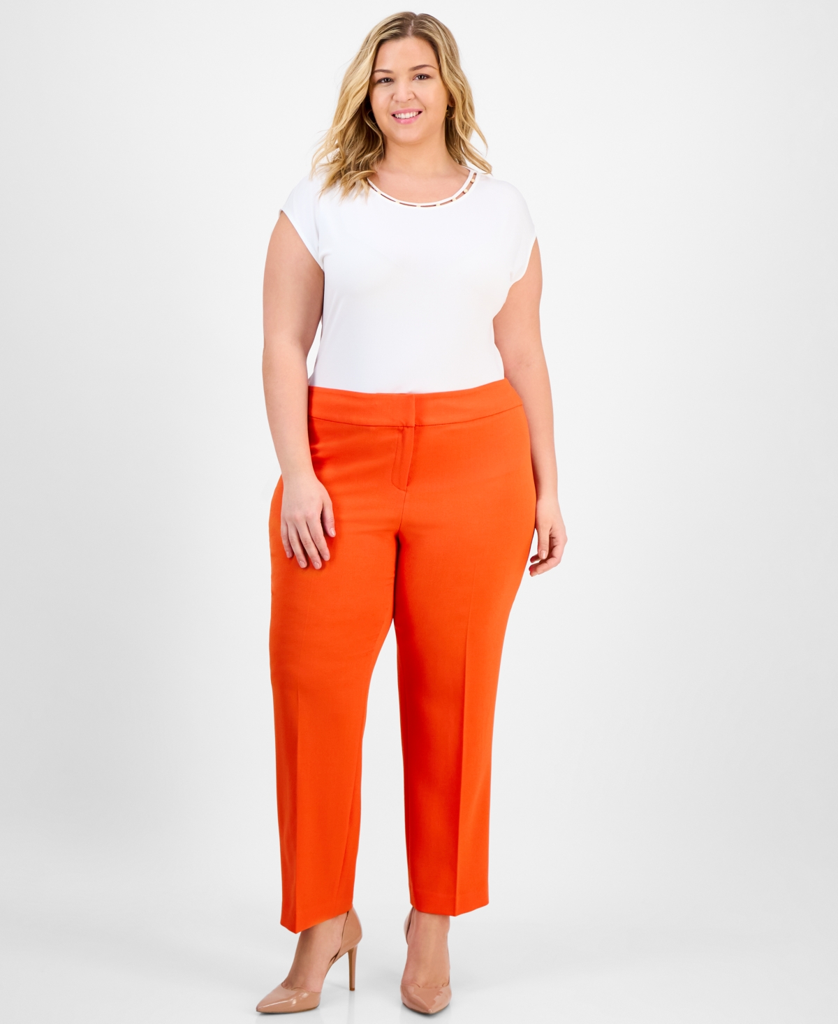 Plus Size High-Rise Slim-Leg Pants - Tearose