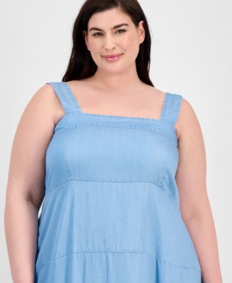 Plus Size Square-Neck Smocked-Back Sleeveless Maxi Dress