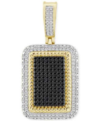 Men's Black & White Diamond Dog Tag Pendant (1/2 ct. tw) in 10k Gold