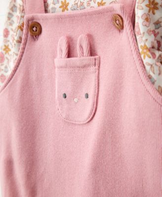 Baby Girls 2-Pc. Floral-Print Long-Sleeve T-Shirt & Overalls Set