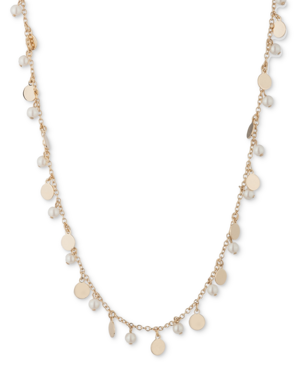Gold-Tone Shaky Disc & Imitation Pearl Collar Necklace, 16" + 3" extender - White