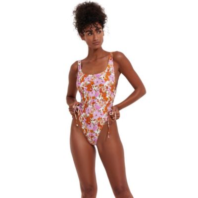 Женское винтажное платье Flirrt Gottex с цветочным принтом и круглым вырезом горловины, регулируемое по длине, из цельного куска